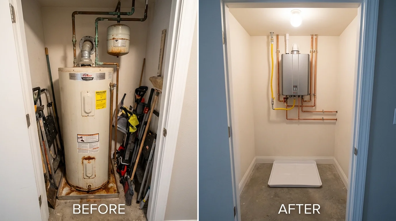 Tank water heater versus wall-mounted tankless unit comparison for Rockland, MA homeowners